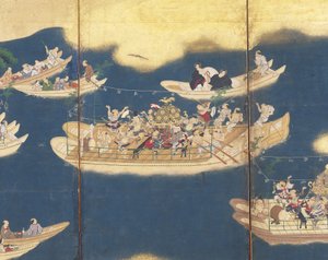 Hiyoshi-Sann mı? Festival (mürekkep, renk ve kağıt üzerinde altın varak, altı panelli ekran) by Unknown artist