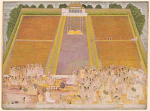 Duvarlarla Çevrili Bir Bahçede Kutlayıcılarla Holi Festivali by Unknown artist