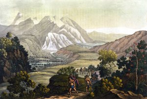 Humboldt ve Bonpland Quindiu dağını taşıyıcı sandalyelerde geçerler. Alexander Von Humboldt
