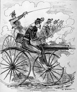 Esprili gravür: Makineli tüfeklere uygulanan Velocipedomania - 19. yüzyıl. by Unknown artist