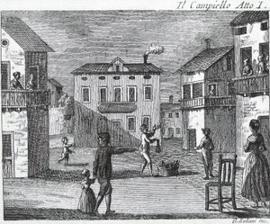 Il Campiello Yasası I - Carlo Goldoni (1707-1793) - 18. yüzyılın gravürü by Unknown artist