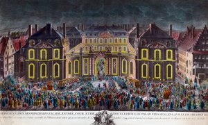 Strasbourg şehrinin piskoposluk sarayının, 5/10/1744 tarihinde ciddi bir hastalığın ardından nekahat halinde olan Kral XV. Dönem Baskı Özel Koleksiyon by Unknown artist