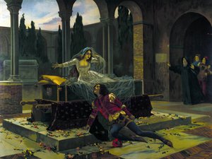 Piotr veya Pyotr Ilyich Tchaikovsky (veya Tchaikovsky veya Cajkovskij veya Tchaikovsky) tarafından “Romeo ve Juliet” balesinin son sahnesinin illüstrasyonu by Unknown artist
