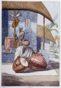 Hint kültürü, medeniyeti ve toplumu: geleneksel Hint perküsyonlu müzisyen (Tikora). 1808