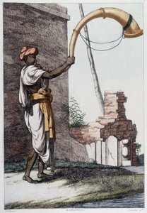 Hint kültürü, medeniyeti ve toplumu: geleneksel Hint nefesli çalgısı (Sournae) ile müzisyen. 1808