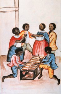 Baltazar Martinez Compañón y Bujanda, Trujillo piskoposu (1782-1785) tarafından yazılan "Trujillo del Peru" veya "Códice Martínez Compañón" kitabından marimba (marimbaphone) oynayan ve dans eden Kızılderililer by Unknown artist