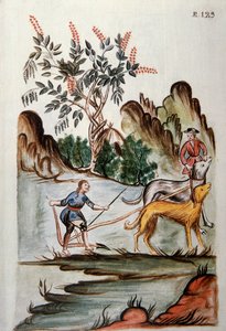 Baltazar Martinez Compañón y Bujanda, Trujillo piskoposu (1782-1785) tarafından yazılan "Trujillo del Peru" veya "Códice Martínez Compañón" kitabından köpeklerle tarla süren Kızılderililer by Unknown artist