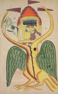 Jatayu, Sita'nın Kaçırılmasını Önlemeye Çalışarak Ravana'nın Arabasını Engeller (rekto) by Unknown artist