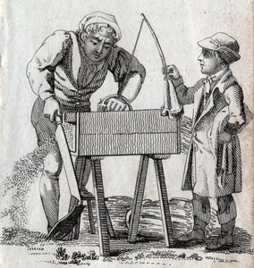 Marangoz ve çırak. 18. yüzyılın sonlarında gravür. Özel koleksiyon. by Unknown artist