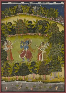 Krishna Gopiler İçin Fluting Yapıyor by Unknown artist