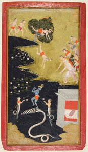 Krishna, bir Bhagavata Purana'dan Yılan Kaliya'yı Bastırıyor by Unknown artist