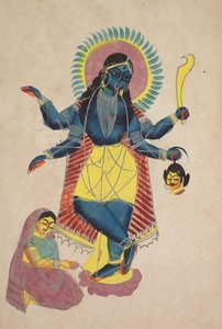Radha tarafından Tapılan Kali olarak Krishna (rekto) by Unknown artist