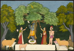 Krishna arkadaşlarını eğlendirir by Unknown artist