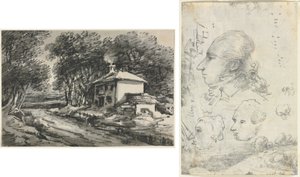 Kulübe ile Peyzaj (rekto); Başkanların Çalışmaları (verso) by Unknown artist