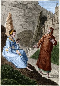 Laure de Noves (Laura) ve Francesco Petrarca (Petrarca) (İtalyan şair ve hümanist 1304 - 1374). 18. yüzyılın sonundan gravür. by Unknown artist