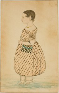 Soldaki Profilde Damalı Çantalı Küçük Kız by Unknown artist