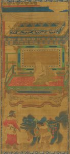 Bir gölgelik altında Lohan; bir aslan ve iki görevli by Unknown artist