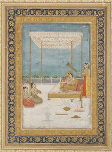 Bir görevli ve müzisyenlerle terasta aşıklar by Unknown artist