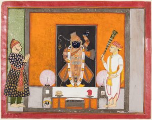 Kotalı Maharao Ram Singh II (taht 1828–66) Brij Nathji'ye Damat Olarak Tapınıyor by Unknown artist