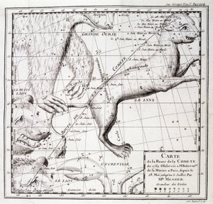 Messier tarafından gözlemlenen 1762 kuyruklu yıldız yolu ve gökyüzü haritası - gravür by Unknown artist