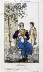 Genç bir adam için bir şişeye süt dökülen süt - “” Cris de Paris”” deb. 19. yüzyıl by Unknown artist