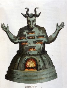 Dikenli kertenkele. Antik Kartaca tanrısı. Çocukları ateşe atarak ona kurban ettik. 19. yüzyılın gravürü. by Unknown artist