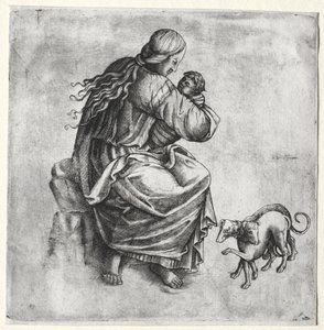 İki Köpekli Anne ve Çocuk by Unknown artist