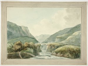 Akarsuları Aşan Köprü ile Dağ Kasabası by Unknown artist