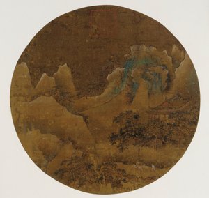 Dağ manzarası: sarp kayalıklar, tapınak ve çamlar by Unknown artist