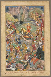 Babür hükümdarı Hümayun, Hindistan'ı yeniden fethetmeden önce Afganları yendi, Abu'l Fazl'ın bir Ekber-nama'sından (Ekber Kitabı) bir yaprak (Hint, 1551-1602) by Unknown artist