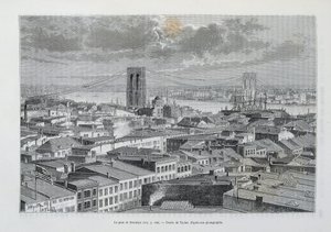 New York ve Brooklyn Köprüsü yapım aşamasında - “” Dünya Turu”nda, 2. Sem. 1881 by Unknown artist