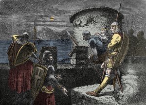 Kuzeyliler için Gözetlemede - varegue muhafızı (Varangian) surların arkasındaki ufku gözlemler by Unknown artist
