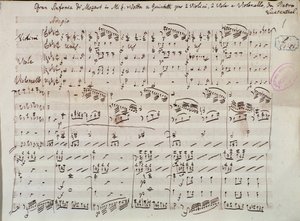 E bemol keman ve viyola için Senfoni konçertantı için nota sayfası, Mozart tarafından, Lichtenthal versiyonu by Unknown artist