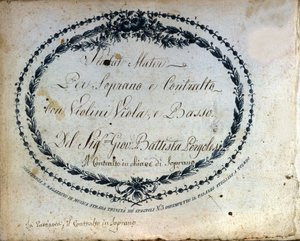 Jean Baptiste Pergolese (Giovanni Battista Pergolesi, Jean-Baptiste) 1710-1736 tarafından “” Stabat Mater ””in bölünmesi. "" Keman, Viyola ve bas ile soprano ve alto için Stabat Mater. "" by Unknown artist