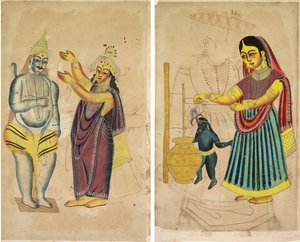Parvati Shiva'ya Düğün Çelengi Yerleştirme (rekto); Yasoda Yayık Tereyağı (tersi) by Unknown artist