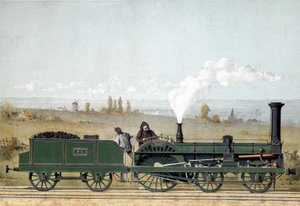 Strasbourg Demiryolunun yolcu lokomotifi ve kömür vagonu (Crampton sistemi) by Unknown artist