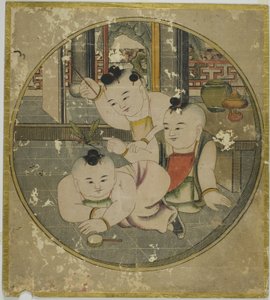 Peygamberdevesi ve Üç Çocuk Resmi 蟷螂三童図 (Tourou sandou zu) by Unknown artist