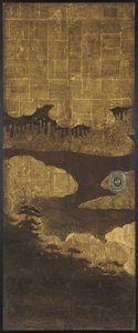 Çam ağaçları, su ve bulutlar by Unknown artist