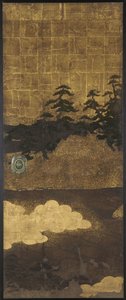 Çam ağaçları, su ve bulutlar by Unknown artist