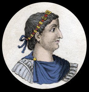 Theodosius I portresi (Flavius Theodosius) (347-395), Roma İmparatoru, 19. yüzyıl gravürü. by Unknown artist