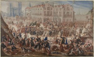 Notre-Dame önünde Jacques Clément için geçit töreni by Unknown artist