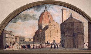 Katedral santa maria del Fiore meydanında geçit töreni, Floransa (resim, c.1650) by Unknown artist