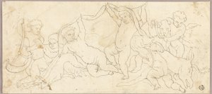 Putti Geyik ve Köpekle Oynarken by Unknown artist
