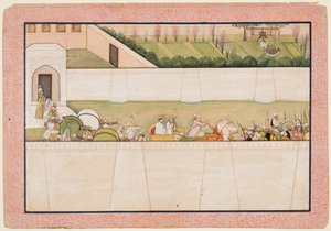 Rama'nın Kardeşleri Bharata ve Shatrughna, babaları Dasharatha'nın ölümünü onlara bildirmek için ormanda Rama ve Lakshmana'yı bulmak için Ayodhya'dan yola çıktılar. by Unknown artist