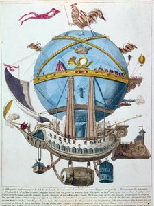 Bir balondaki yolculuğun temsili, 18. yüzyılın hicivli gravürü. by Unknown artist