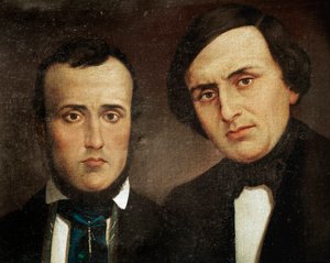 Risorgimento: Attilio Bandiera (1810-1844) ve Emilio Bandiera (1819-1844) kardeşlerin portresi. Anonim resim. 19. yüzyıl Roma, Risorgimento Tarih Enstitüsü by Unknown artist