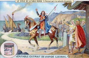 Yuvarlak masa döngüsü (5): Perceval macera arayışına girer, Liebig Chromolithography, sd. 19. yüzyıl by Unknown artist