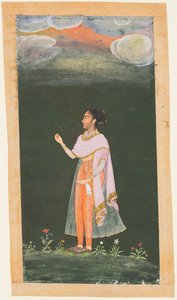 bir çiçek tutan kraliyet kadın by Unknown artist