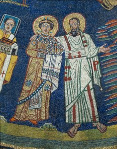 Saint Praxede (Prassede) ve Saint Paul Detayı. 830 civarında anonim mozaik. Santa Prassede Bazilikası