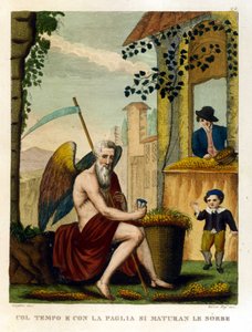 Atasözleri: “” Nefles ve meşe palamudu zamanla ve saman kenarlı”” (zaman her şeyi murish yapar), Bir atasözleri koleksiyonundan İllüstrasyon. 19. yüzyıl by Unknown artist